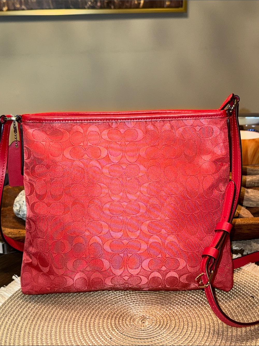 Coach Vintage Red Signature Jacquard Crossbody Bag - Picture 2 of 9